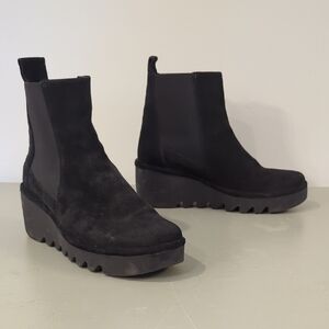 Fly London Black Suede Wedge Booties